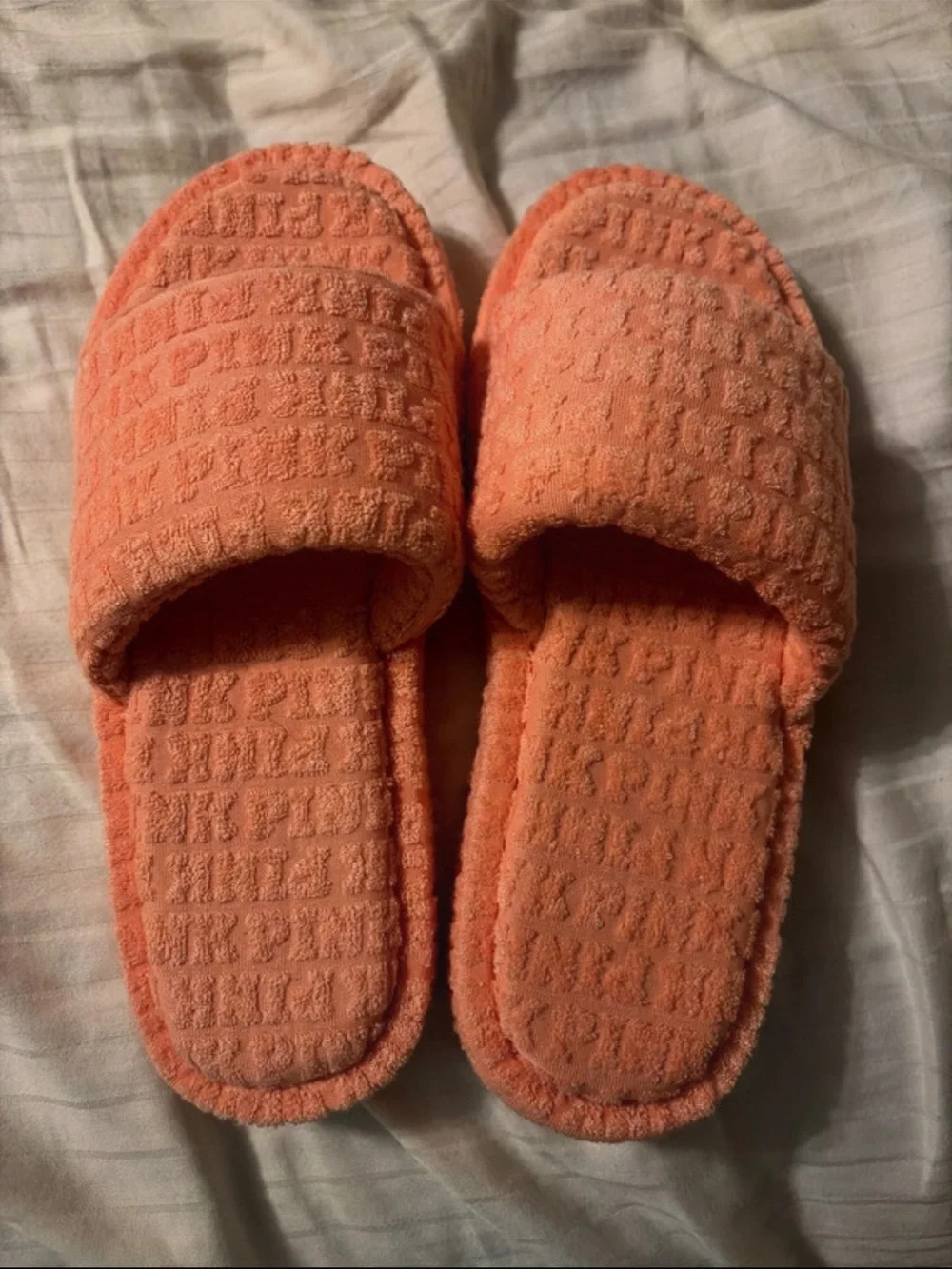 PINK Victoria's Secret Coral Terry Slide Slippers